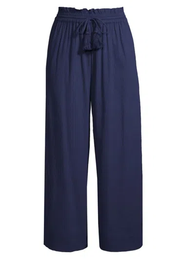 Change Of Scenery Women's Brooke Wide-leg Cotton Drawstring Pants In Blue