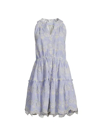 Change Of Scenery Women's Charlotte Embroidered Striped Cotton Midi-dress In Purple