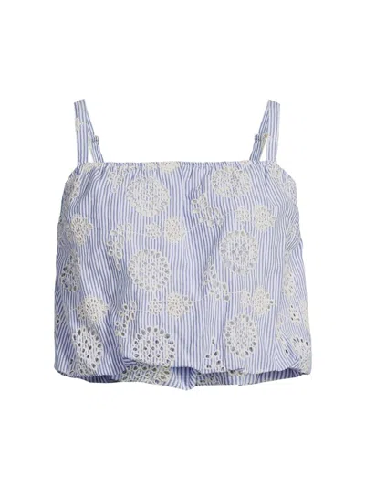 Change Of Scenery Dani Eyelet Bubble Crop Top In Blue