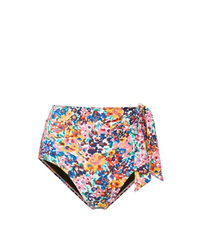 Change Of Scenery Women's Gold / Yellow / Orange Side Tie High Waist Bottom In Painted Petals In Gold/yellow/orange