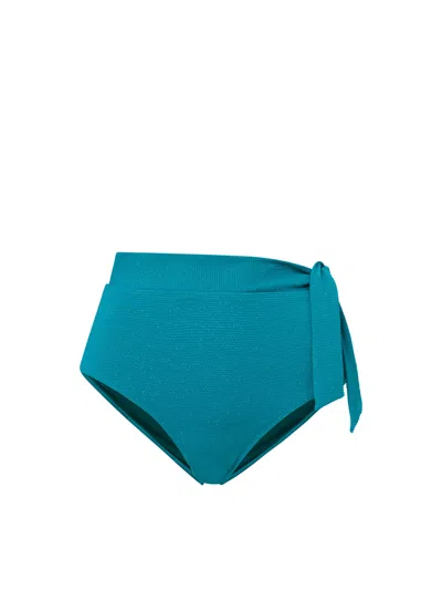 Change Of Scenery Women's Green / Blue Side Tie High Waist Bottom In Jungle Green Metallic In Green/blue