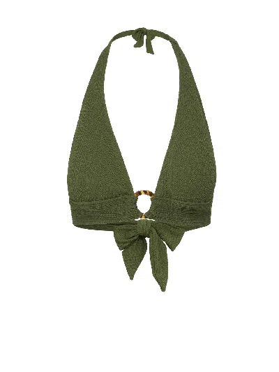 Change Of Scenery Women's Green Erin Ring Halter Top In Olive Textured Stripe