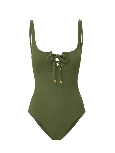 Change Of Scenery Women's Green Taylor Lace Up One Piece Olive Texture