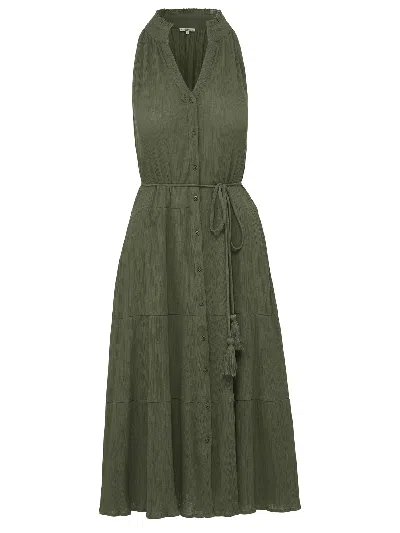 Change Of Scenery Women's Green Tracy Button Down Tiered Beach Dress Olive