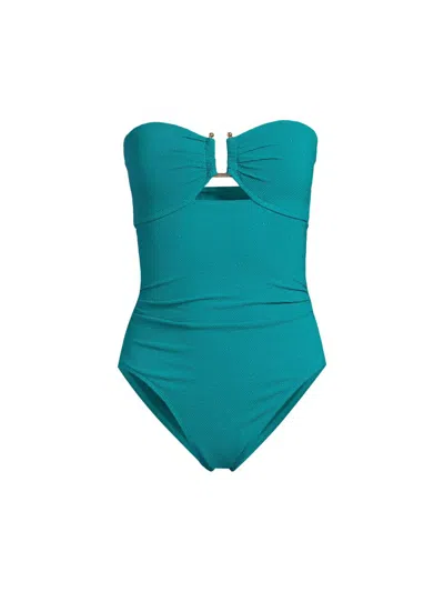 Change Of Scenery Women's Juliette Metallic Piqué One-piece Swimsuit In Green