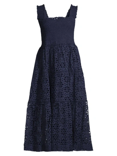 Change Of Scenery Women's Kelly Cotton Eyelet Cover-up Dress In Navy