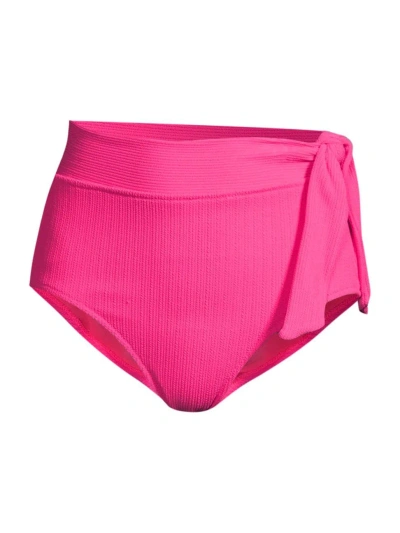 Change Of Scenery Women's Knotted High-rise Bikini Bottoms In Shocking Pink