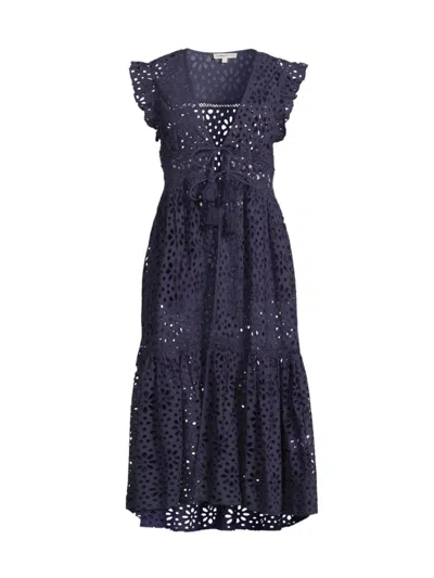 Change Of Scenery Women's Lauren Eyelet Cover-up Dress In Navy