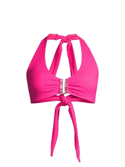 Change Of Scenery Women's Melissa Halter U-ring Bikini Top In Shocking Pink