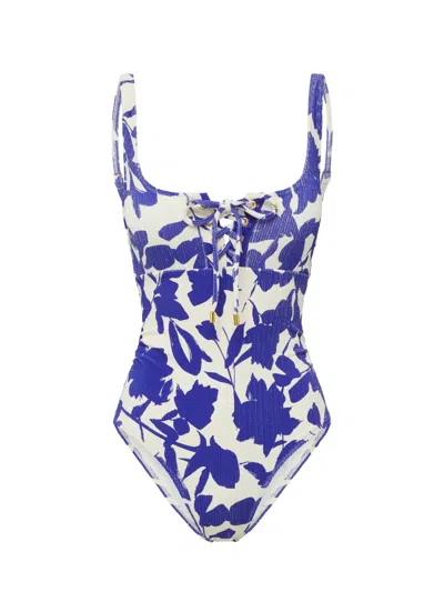 Change Of Scenery Women's Neutrals / Blue / White Taylor One Piece Moraea Garden Texture In Blue/white