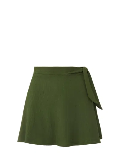 Change Of Scenery Women's Neutrals / Green Amy Side Tie Swim Skirt In Olive Texture