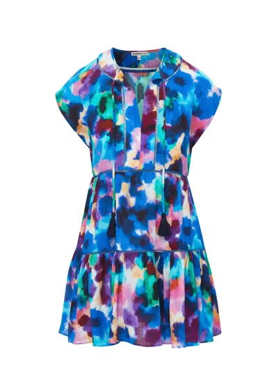 Change Of Scenery Women's Pink / Purple / Blue Gari Babydoll Cotton Beach Dress In Giverny Gardens Print In Pink/purple/blue