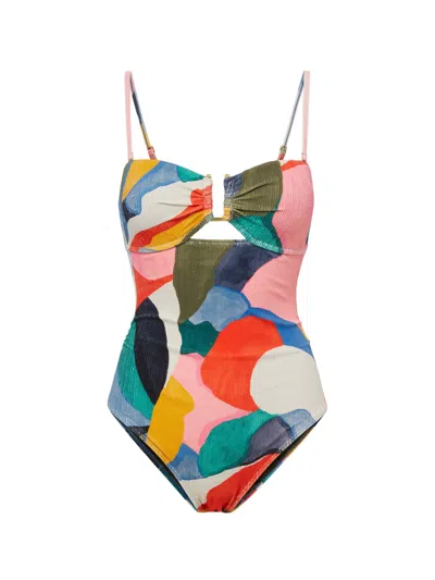 Change Of Scenery Women's Pink / Purple / Yellow Juliette One Piece In Carta Colorblock Texture In Pink/purple/yellow
