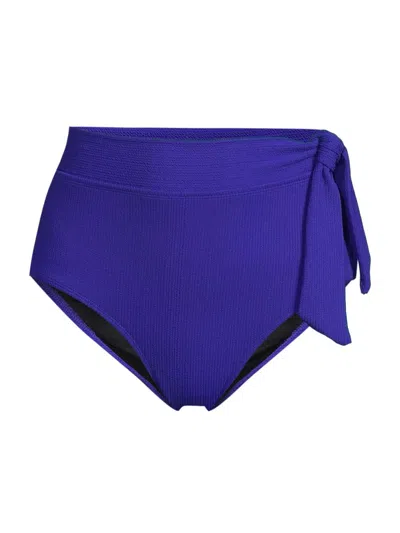 Change Of Scenery Side Tie High Waist Textured Bikini Bottom With Full Coverage In Blue