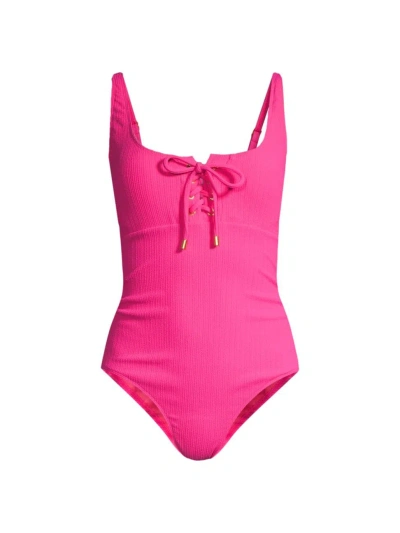 Change Of Scenery Women's Taylor Lace-up One-piece Swimsuit In Shocking Pink