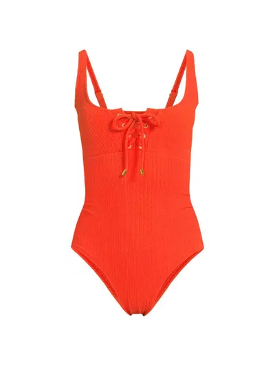 Change Of Scenery Women's Textured Taylor One-piece Swimsuit In Orange