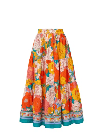 Change Of Scenery Women's Yellow / Orange Joanna Skirt In Zinnia Fields In Yellow/orange