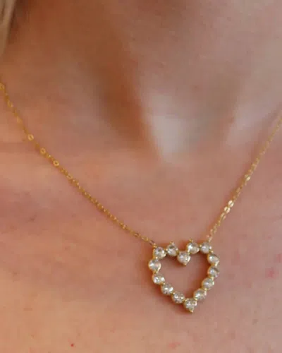 Chansuttpearls Women's Large Diamond Heart Necklace In Gold In Silver