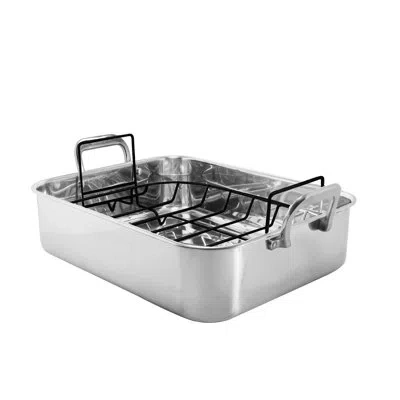 Chantal 16 In. Stainless Steel Roasting Pan In Silver