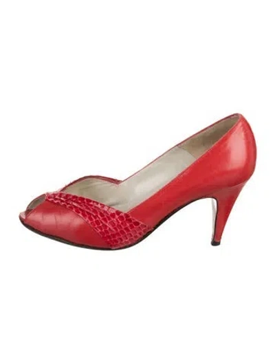 Pre-owned Chantal 1962 Leather Animal Print Pumps In Red