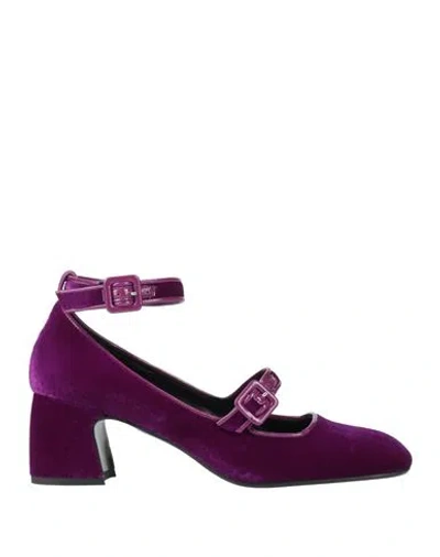 Chantal 1962 Woman Pumps Purple Size 8.5 Leather, Textile Fibers