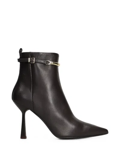 Chantal Buckled Leather Ankle Boots In Black