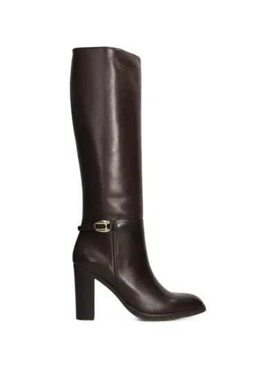 Chantal Buckle-detail Block-heel Boots In Brown