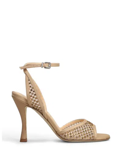 Chantal Crystal-embellished Mesh-panel Sandals In Neutral