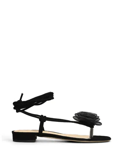 Chantal Floral-detail Tie-fastening Sandals In Black
