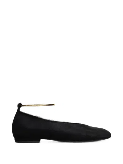 Chantal Gold-tone Anklet-strap Ballet Flats In Black