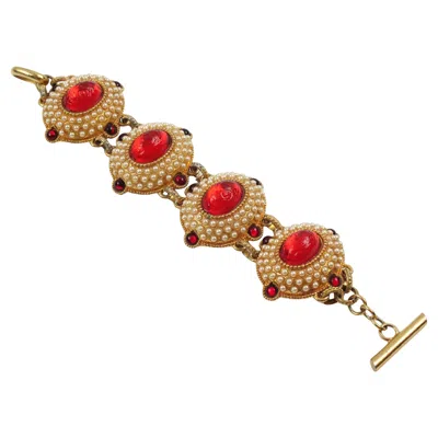 Pre-owned Chantal Thomass Jeweled Bracelet Pearl And Red Cabochons