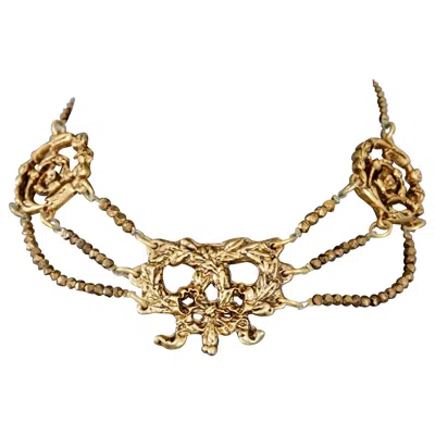 Pre-owned Chantal Thomass Vintage  French Bow And Flower Charms Gilt Beaded Swag Necklace In Multi