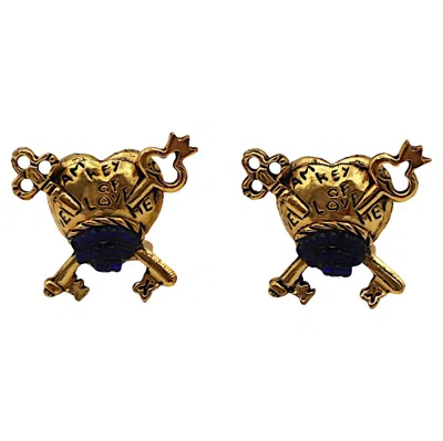 Pre-owned Chantal Thomass Vintage Key To My Heart Clip-on Earrings In Multi
