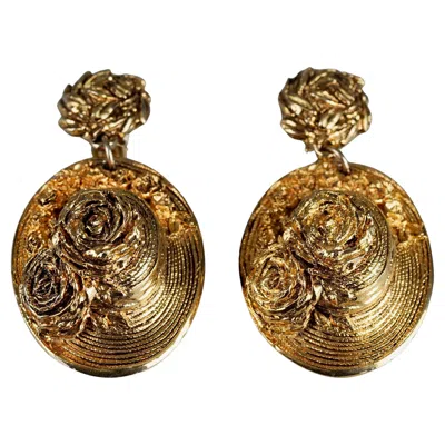 Pre-owned Chantal Thomass Vintage Massive  Flower Hat Dangling Earrings In Multi