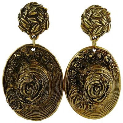 Pre-owned Chantal Thomass Vintage Massive Hat Dangling Earrings In Brown