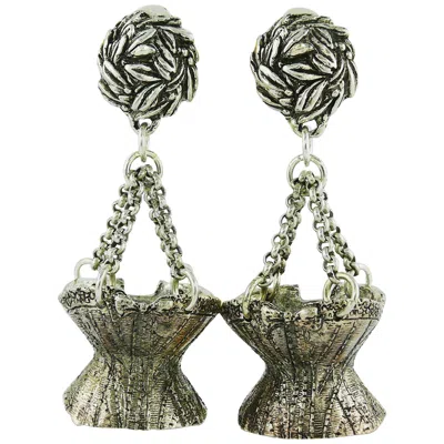 Pre-owned Chantal Thomass Vintage Novelty Corset Dangling Earrings In Gray