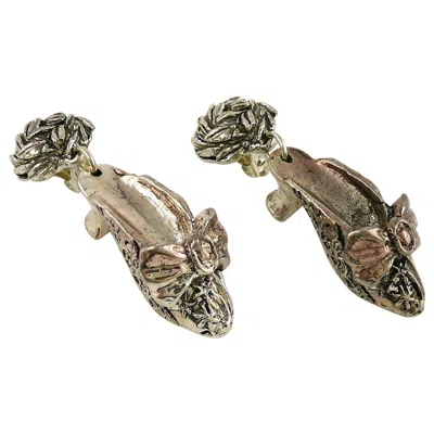 Pre-owned Chantal Thomass Vintage Novelty Silver Tone Shoe Dangling Earrings In Brown