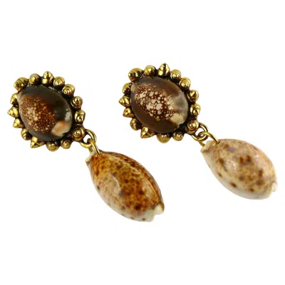 Pre-owned Chantal Thomass Vintage Sea Life Dangling Earrings In Brown
