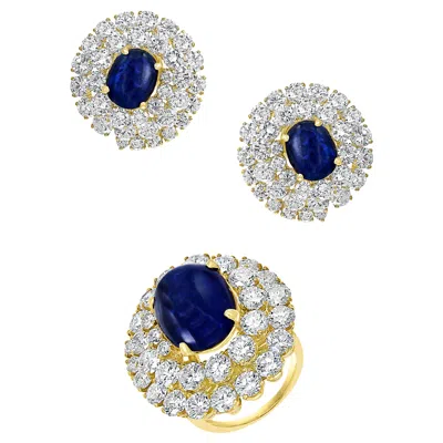 Pre-owned Chantecler 12 Ct Sapphire 22 Ct Diamond Vs/e-f Color Ring & Earring Set 18 Kyg In Blue