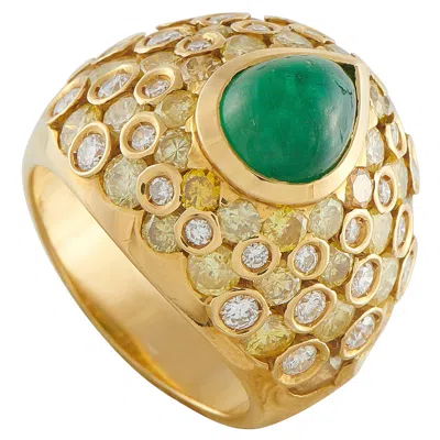 Pre-owned Chantecler 18k Yellow Gold 3.0ct Diamond And Emerald Ring Ch29-121525
