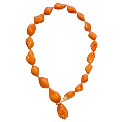 Pre-owned Chantecler Of Capri Italian Natural Coral Diamond Gold Necklace In Red