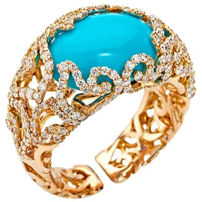 Pre-owned Chantecler Of Capri Turquoise Diamond Gold Ring In Multi