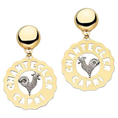Pre-owned Chantecler Vintage  Capri Rooster Logo Earrings In 18k Gold And Diamonds In Multi