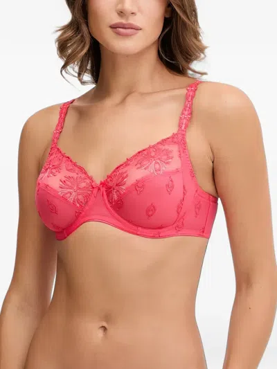 Chantelle Champs Elysees Embroidered Mesh Bra In Pink