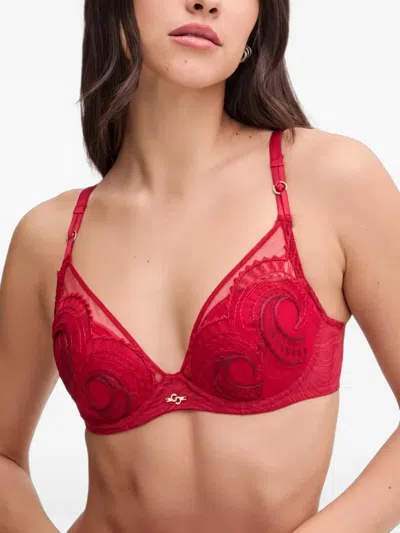 Chantelle Detail-embroidered Bra In Red