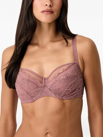 Chantelle Easyfeel Lace-overlay Sheer-panel Bra In Multi