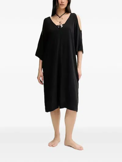 Chantelle Eclipse Cold-shoulder V-neck Beach Dress In Black