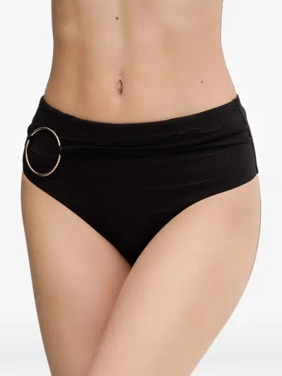 Chantelle Eclipse Croc-effect Ring-detail Bikini Bottoms In Black