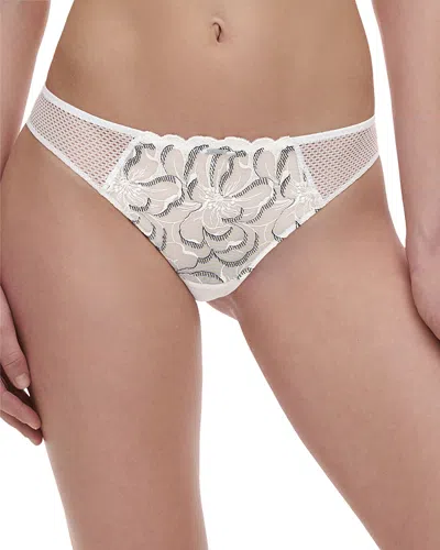 Chantelle Embroidered Fishnet Thong In Milk Black