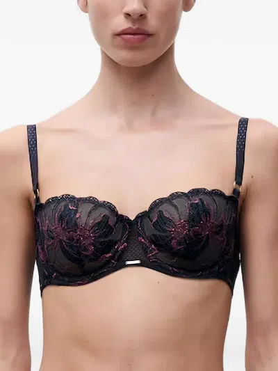 Chantelle Embroidered Lace-trim Bra In Black